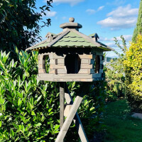 DARLUX Vogelfutterhaus XL Sechseck Vogelhaus + Ständer Futterstelle Braun/ Grün Garten Vogelfutterhaus Wetterfest