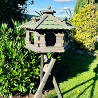 DARLUX Vogelfutterhaus XL Sechseck Vogelhaus + Ständer Futterstelle Braun/ Grün Garten Vogelfutterhaus Wetterfest