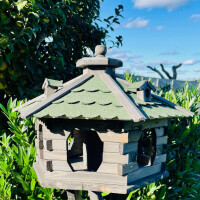 DARLUX Vogelfutterhaus XL Sechseck Holz Vogelhaus Futterstelle Braun/ Grün Garten Vogelfutterhaus Wetterfest