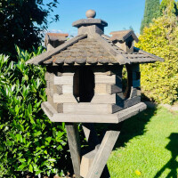 DARLUX Vogelhaus L Vogel Futter Haus Futterstelle + Ständer Sechseck Dunkelbraun