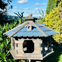 DARLUX Vogelfutterhaus XL Sechseck Holz Vogelhaus Futterstelle Braun/ Blau Garten Vogelfutterhaus Wetterfest