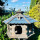 DARLUX Vogelfutterhaus XL Sechseck Holz Vogelhaus Futterstelle Braun/ Blau Garten Vogelfutterhaus Wetterfest