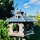 DARLUX Vogelfutterhaus XL Sechseck Holz Vogelhaus Futterstelle Braun/ Blau Garten Vogelfutterhaus Wetterfest
