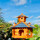 DARLUX Vogel Futter Haus XXL Futterstelle Sechseck Holz Vogelhaus Braun/ Blau Garten Vogelfutterhaus Wetterfest