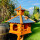 DARLUX Vogel Futter Haus XXL Futterstelle Sechseck Holz Vogelhaus Braun/ Blau Garten Vogelfutterhaus Wetterfest