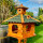 DARLUX Vogel Futter Haus XXL Futterstelle Sechseck Holz Vogelhaus Braun/ Grün Garten Vogelfutterhaus Wetterfest