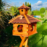 DARLUX Vogel Futter Haus XXL Futterstelle Sechseck Holz Vogelhaus Braun/ Rot Garten Vogelfutterhaus Wetterfest