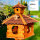 DARLUX Vogel Futter Haus XXL Futterstelle Sechseck Holz Vogelhaus Braun/ Rot Garten Vogelfutterhaus Wetterfest