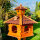 DARLUX Vogel Futter Haus XXL Futterstelle Sechseck Holz Vogelhaus Braun/ Rot Garten Vogelfutterhaus Wetterfest