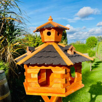 DARLUX Vogel Futter Haus XXL Futterstelle Sechseck Holz Vogelhaus Braun/ Schwarz Garten Vogelfutterhaus Wetterfest