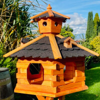 DARLUX Vogel Futter Haus XXL Futterstelle Sechseck Holz Vogelhaus Braun/ Schwarz Garten Vogelfutterhaus Wetterfest