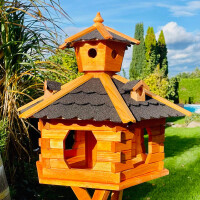 DARLUX Vogel Futter Haus XXL Futterstelle Sechseck Holz Vogelhaus Braun/ Schwarz Garten Vogelfutterhaus Wetterfest