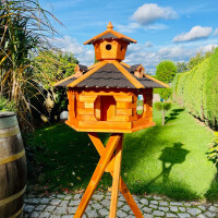 DARLUX Vogel Futter Haus XXL Sechseck Vogelhaus + Ständer Braun/ Schwarz Garten Vogelfutterhaus Wetterfest