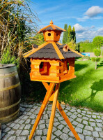 DARLUX Vogel Futter Haus XXL Sechseck Vogelhaus + Ständer Braun/ Schwarz Garten Vogelfutterhaus Wetterfest