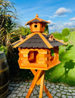 DARLUX Vogel Futter Haus XXL Sechseck Vogelhaus + Ständer Braun/ Schwarz Garten Vogelfutterhaus Wetterfest