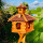 DARLUX Vogel Futter Haus XXL Futterstelle Sechseck Vogelhaus+ Ständer Braun/ Rot  Garten Vogelfutterhaus Wetterfest