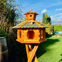 DARLUX Vogel Futter Haus XXL Futterstelle Sechseck Vogelhaus+ Ständer Braun/ Grün Garten Vogelfutterhaus Wetterfest