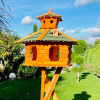 DARLUX Vogel Futter Haus XXL Futterstelle Sechseck Vogelhaus+ Ständer Braun/ Grün Garten Vogelfutterhaus Wetterfest