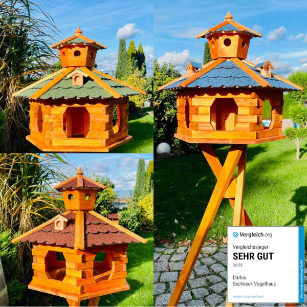 DARLUX Vogelfutterhaus XXL Futterstelle Sechseck Vogelhaus Blau Grün Rot Schwarz Garten Vogelfutterhaus Wetterfest