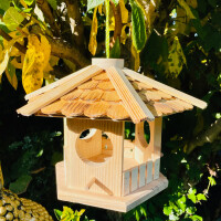 DARLUX Sechseck Holz Vogel Futter Haus L Futterstelle Hängend Natur/ Natur