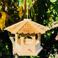 DARLUX Sechseck Holz Vogel Futter Haus L Futterstelle Hängend Natur/ Natur