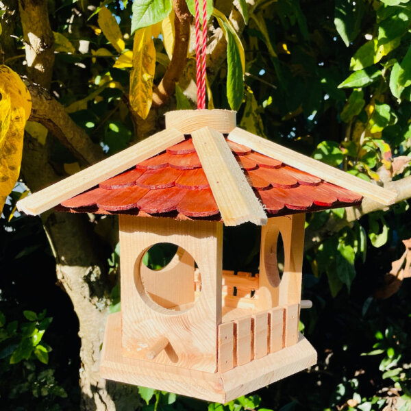 DARLUX Sechseck Holz Vogel Futter Haus L Futterstelle Hängend Natur/ Braun