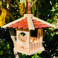DARLUX Sechseck Holz Vogel Futter Haus L Futterstelle Hängend Natur/ Braun