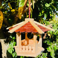 DARLUX Sechseck Holz Vogel Futter Haus L Futterstelle Hängend Natur/ Braun