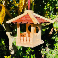 DARLUX Sechseck Holz Vogel Futter Haus L Futterstelle Hängend Natur/ Braun