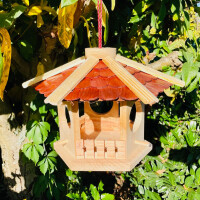 DARLUX Sechseck Holz Vogel Futter Haus L Futterstelle Hängend Natur/ Braun