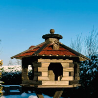 DARLUX Vogelfutterhaus XL Sechseck Holz Vogelhaus Futterstelle Braun/ Rot Garten Vogelfutterhaus Wetterfest