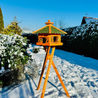 DARLUX Vogelfutterhaus XL Sechseck Vogelhaus + Ständer Futterstelle Braun/ Grün Garten Vogelfutterhaus Wetterfest