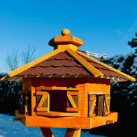 DARLUX Vogelfutterhaus XL Sechseck Vogelhaus Holz Futterstelle Braun/ Rot Garten Vogelfutterhaus Wetterfest