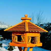 DARLUX Vogelfutterhaus XL Sechseck Vogelhaus Holz Futterstelle Braun/ Rot Garten Vogelfutterhaus Wetterfest