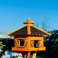 DARLUX Vogelfutterhaus XL Sechseck Vogelhaus Holz Futterstelle Braun/ Schwarz Garten Vogelfutterhaus Wetterfest