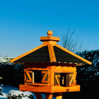 DARLUX Vogelfutterhaus XL Sechseck Vogelhaus Holz Futterstelle Braun/ Schwarz Garten Vogelfutterhaus Wetterfest