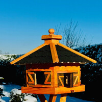 DARLUX Vogelfutterhaus XL Sechseck Vogelhaus Holz Futterstelle Braun/ Schwarz Garten Vogelfutterhaus Wetterfest