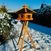 DARLUX Vogelfutterhaus XL Sechseck Vogelhaus+ Ständer Futterstelle Braun/Schwarz Garten Vogelfutterhaus Wetterfest