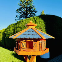 DARLUX Vogelfutterhaus XL Sechseck Vogelhaus Holz Futterstelle Braun/ Blau  Garten Vogelfutterhaus Wetterfest