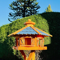 DARLUX Vogelfutterhaus XL Sechseck Vogelhaus Holz Futterstelle Braun/ Blau  Garten Vogelfutterhaus Wetterfest