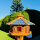 DARLUX Vogelfutterhaus XL Sechseck Vogelhaus Holz Futterstelle Braun/ Blau  Garten Vogelfutterhaus Wetterfest