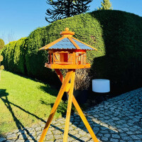 DARLUX Vogelfutterhaus XL Sechseck Vogelhaus + Ständer Futterstelle Braun/ Blau Garten Vogelfutterhaus Wetterfest