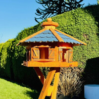 DARLUX Vogelfutterhaus XL Sechseck Vogelhaus + Ständer Futterstelle Braun/ Blau Garten Vogelfutterhaus Wetterfest