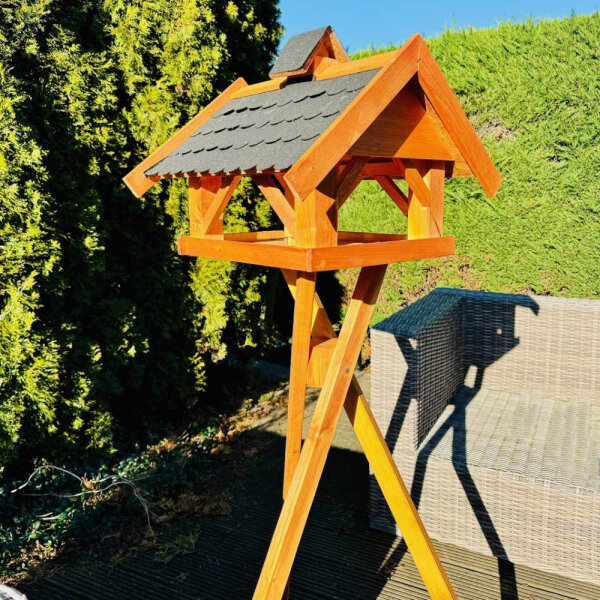 DARLUX Rechteckiges Vogel Futter Haus XL Futter-Vogelhaus+Ständer Braun/Schwarz