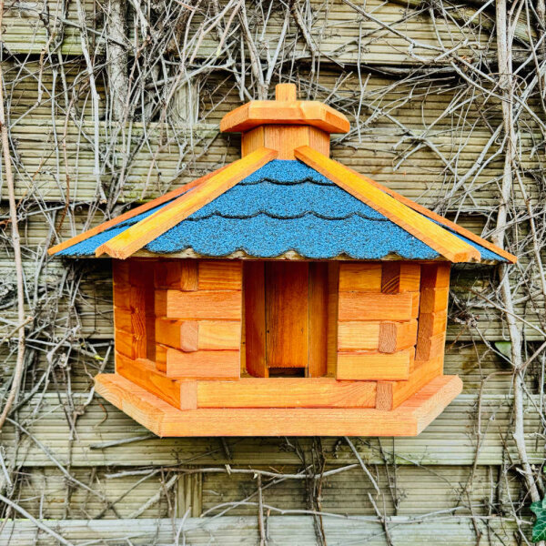 DARLUX Wand Vogelfutterhaus XL Vogelhaus Holz Futterstelle Hängend Braun, Blau Vogelfutterhaus Wetterfest