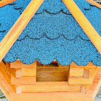 DARLUX Wand Vogelfutterhaus XL Vogelhaus Holz Futterstelle Hängend Braun, Blau Vogelfutterhaus Wetterfest