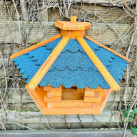 DARLUX Wand Vogelfutterhaus XL Vogelhaus Holz Futterstelle Hängend Braun, Blau Vogelfutterhaus Wetterfest