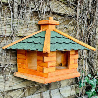 DARLUX Wand Vogelfutterhaus XL Vogelhaus Holz Futterstelle Hängend Braun, Grün Vogelfutterhaus Wetterfest