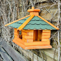 DARLUX Wand Vogelfutterhaus XL Vogelhaus Holz Futterstelle Hängend Braun, Grün Vogelfutterhaus Wetterfest