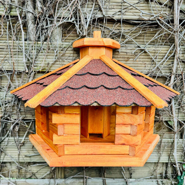 DARLUX Wand Vogelfutterhaus XL Vogelhaus Holz Futterstelle Hängend Braun, Rot Vogelfutterhaus Wetterfest